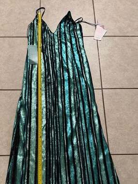 Johnny Wujek Black Turquoise Multi Sequin High Slit Dress